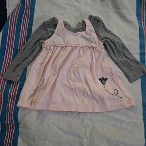 Pink Dress with Gray Long Sleeve Top